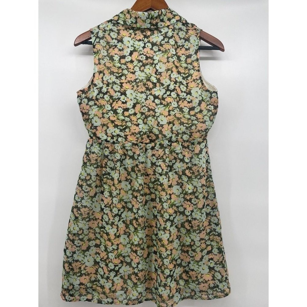 Volcom Mini Dress Womens Small Green Floral Sleeveless Cottagecore Pastel Artsy - Picture 4 of 10